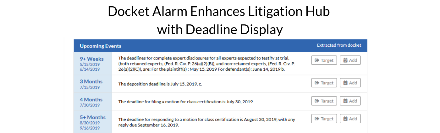 Docket Alarm Enhances Litigation Hub with Deadline Display