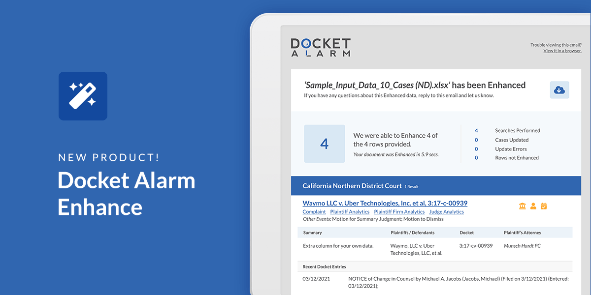 Docket Alarm To Unveil New “Enhance” Feature that Provides Actionable Insights and Empowers Litigation Feeds